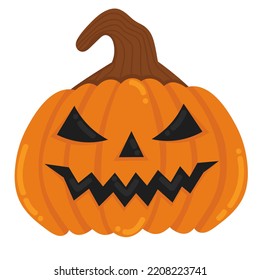 Doodle Flat Clipart. Large Carved Pumpkin For Halloween Decoration. All Objects Are Repainted.