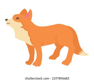 Doodle Flat Clipart. Little Cute Red Fox. All Objects Are Repainted.