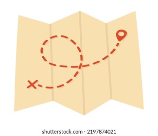 Doodle flat clipart. Route map. All objects are repainted.