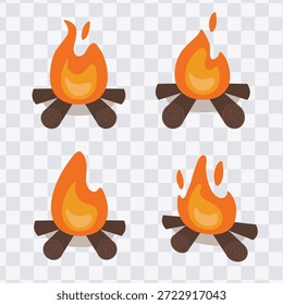 Doodle Flat Clipart Conjunto de fogueiras fogueiras Campsite Element Collection.Vetor Ilustração