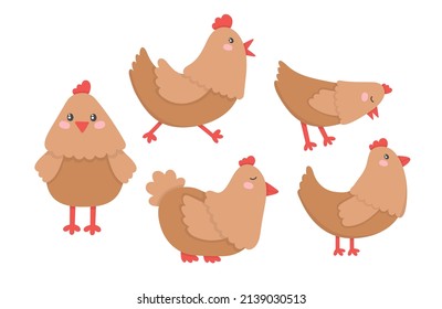 Pieza de perro de clipart plana conjunto de pollo doméstico lindo (gallo)