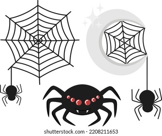 Doodle flat clipart. A set of spiders for decoration. All objects are repainted.