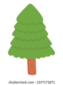 Doodle flat clipart. Simple green tree. All objects are repainted.