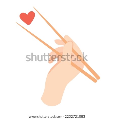 Doodle Flat Clipart. A simple hand with chopsticks. All Objects Are Repainted.