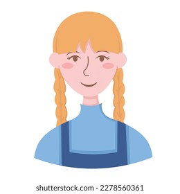 Doodle Flat Clipart. Simple portrait, avatar of a young woman. All Objects Are Repainted.