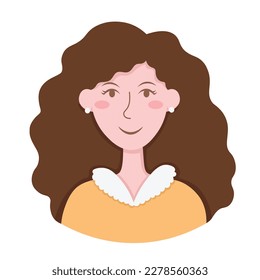 Doodle Flat Clipart. Simple portrait, avatar of a young woman. All Objects Are Repainted.
