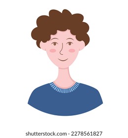 Piloto plano Doodle. Retrato simple, avatar de un joven. Se Repintan Todos Los Objetos.
