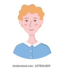 Doodle Flat Clipart. Simple portrait, avatar of a young man. All Objects Are Repainted.