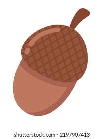 Doodle flat clipart. Small oak acorn. All objects are repainted.