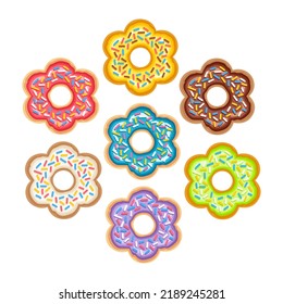 Doodle flat clipart. A small set of bright donuts in the shape of a flower. To create charming unique cards for the holiday.