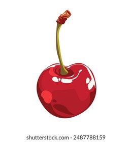 Doodle flat clipart. Sweet red realistic cherry.