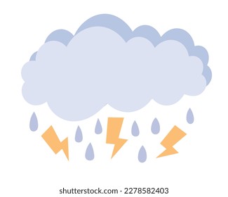 Doodle Flat Clip Art. Donnerwolke mit Blitz und Regen. Alle Objekte werden neu gestrichen.