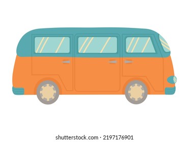 Doodle flat clipart. Travel car, trailer. All objects are repainted.