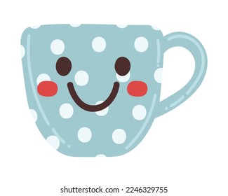 Doodle Flat Clipart. Vector mug sticker with polka dots. All Objects Are Repainted.