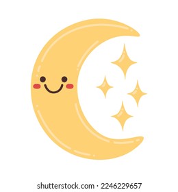 Doodle Flat Clipart. Vector sticker shining moon. All Objects Are Repainted.