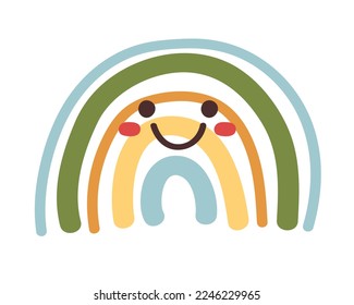 Doodle Flat Clipart. Vector sticker happy rainbow. All Objects Are Repainted.