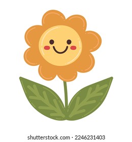 Doodle Flat Clipart. Vector sticker smiling flower. All Objects Are Repainted.