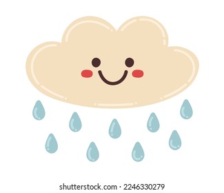Doodle Flat Clipart. Vector sticker rain cloud. All Objects Are Repainted.