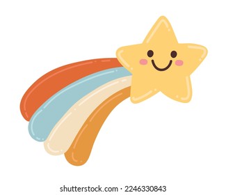 Doodle Flat Clipart. Vector sticker funny comet. All Objects Are Repainted.