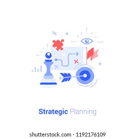 Doodle flat design icon vector illustration concept. Strategic planning, achievement of goals and results, problem solving.