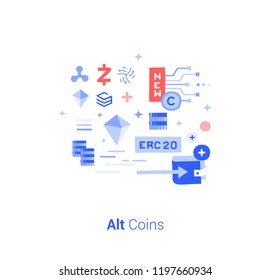 Doodle flat design icon vector illustration concept. Alt Coins.
