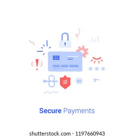 Doodle flat design icon vector illustration concept. Credit Card Data Protection.