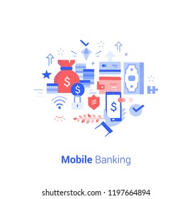 Doodle flat design icon vector illustration concept. Mobile transfers and payments, online banking. 
