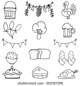 Doodle flat hand draw thanksgiving set vector art