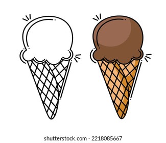 Doodle flat line clipart. Simple vector ice cream. All objects are repainted.