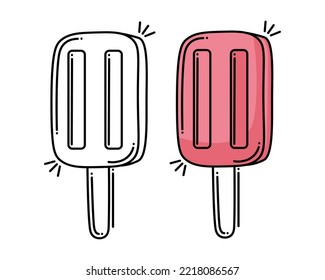 Doodle flat line clipart. Simple vector ice cream. All objects are repainted.
