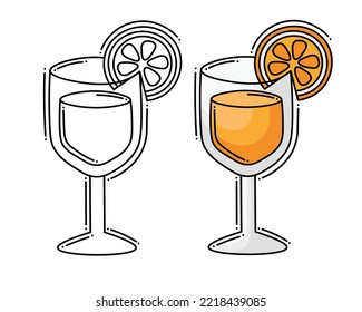 Doodle flat line clipart. Simple vector glass with a drink. All objects are repainted.