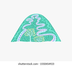 doodle flat vector illustration of color decorative mountain or hill