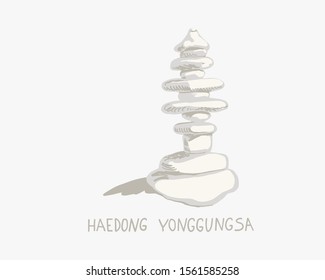 doodle flat vector illustration of Haedong Yonggungsa seaside temple in Busan, South Korea, lovely style korean attractions