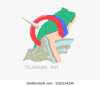 doodle flache Vektorgrafik des Taejongdae Parks in Busan, Südkorea