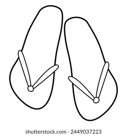 Doodle of flip-flops isolated on white background. Hand drawn vector illustration of beach shoes. Outline Black and White Flip flops, Beach Summer Footwear. Rubber Vacation sandals, Linear graphic