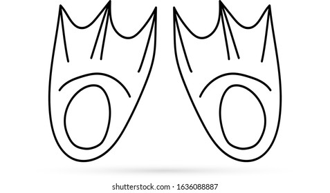 Doodle flippers icon isolated on white.  Outline kids hand drawing art line. Sketch vector stock illustration