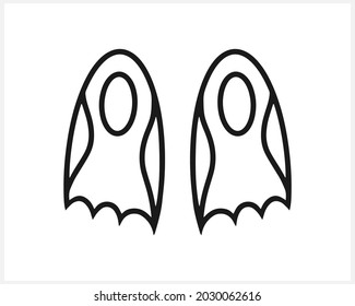 Doodle flippers icon isolated on white. Hand drawn art line. Sketch vector stock illustration. EPS 10