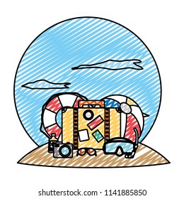 doodle float with beach ball and vacation equipment