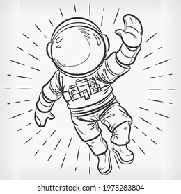 Doodle Floating Astronaut Simple Sketch Drawing Vector Illustration