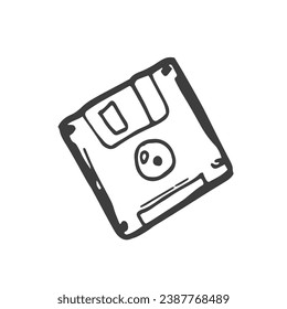 Doodle floppy disk vector illustration. Hand drawn 90's style floppy clip art