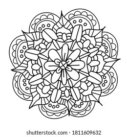 Doodle floral abstract pattern in black and white. Page for coloring book: very interesting and relaxing job for children and adults.