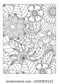 Doodle floral art. Black and white doodle. Page for coloring. Doodle beautiful flowers art for adult coloring book.