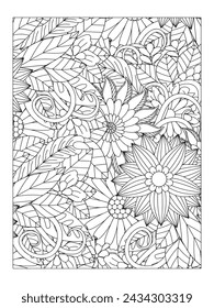 Dibujo floral de garabato. Garabato blanco y negro. Página para colorear. Doodle hermoso arte de flores para el libro de colorear para adultos.