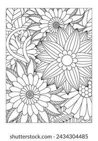 Doodle floral art. Black and white doodle. Page for coloring. Doodle beautiful flowers art for adult coloring book.