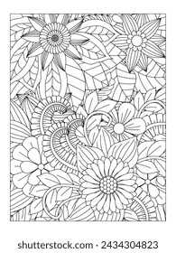 Doodle floral art. Black and white doodle. Page for coloring. Doodle beautiful flowers art for adult coloring book.
