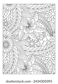 Dibujo floral de garabato. Garabato blanco y negro. Página para colorear. Doodle hermoso arte de flores para el libro de colorear para adultos.