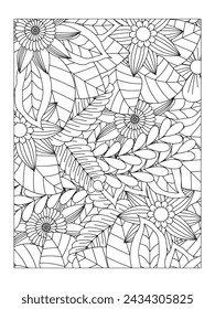 Doodle floral art. Black and white doodle. Page for coloring. Doodle beautiful flowers art for adult coloring book.