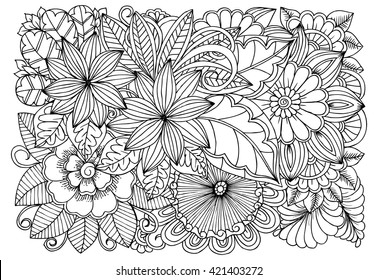 Flower Pattern Vector Doodle Flowers Black Stock Vector (Royalty Free ...