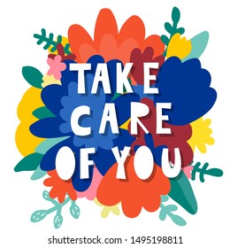 Doodle floral background and hand made text. Bright flowers and simple lettering foe design gift card, shop sale advertising, bag print, positive poster, book cover, workshop invitation etc. 
