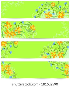 Doodle floral banners set 